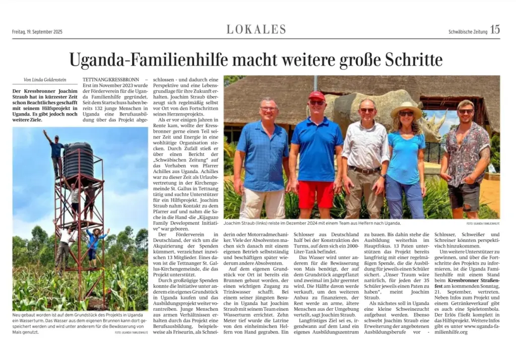 Die Uganda Familienhilfe ermöglicht eine Berufsausbildung für Jugendliche