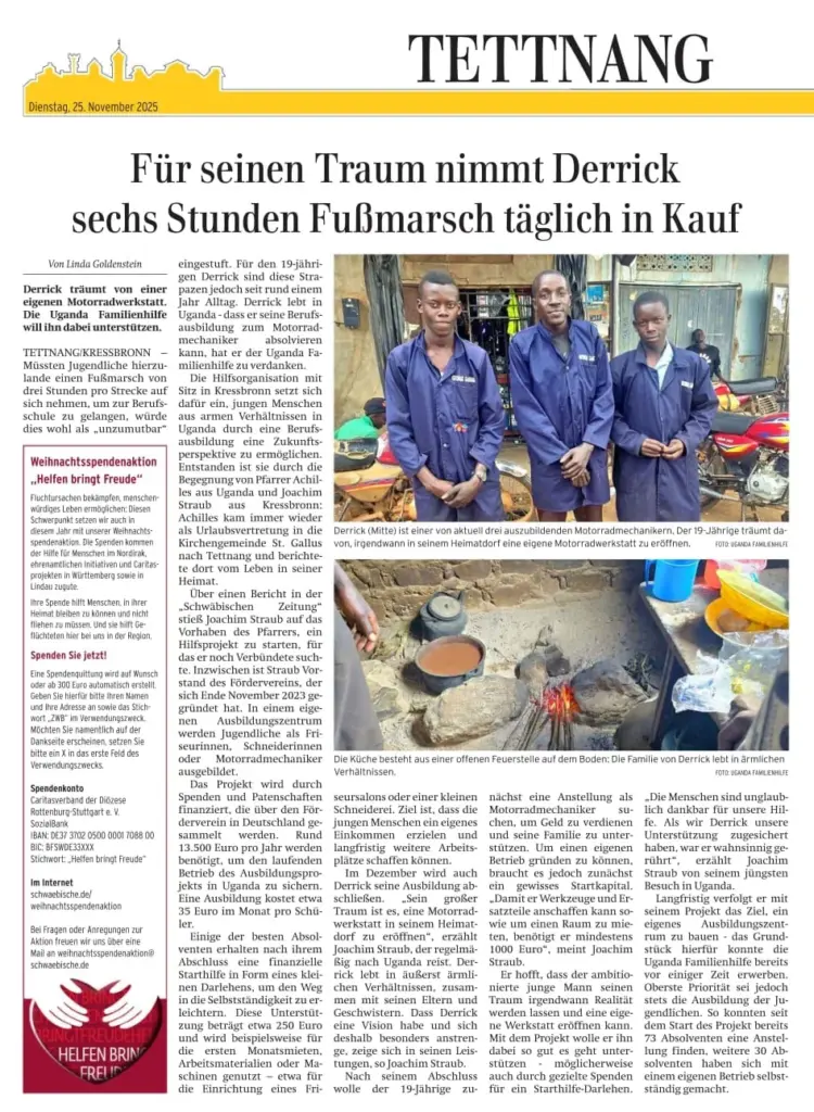 Jugendliche in Uganda erhalten Ausbildung für bessere Zukunft